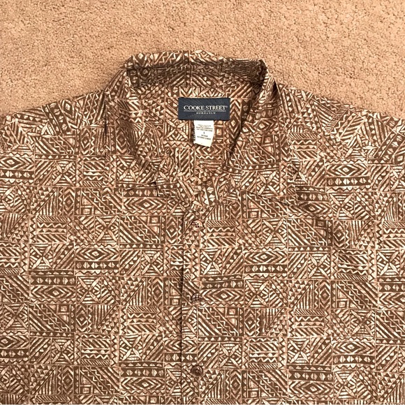 Cooke Street Honolulu Mens Short Sleeve Hawaiian Shirt Size Large Tan White - Picture 2 of 7